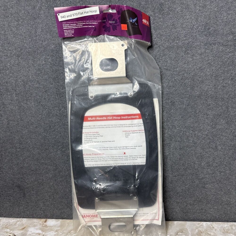 New Sealed Janome MB-4 & MB-7 Flat Hat Hoop for Embroidery Machines Elna 940 970